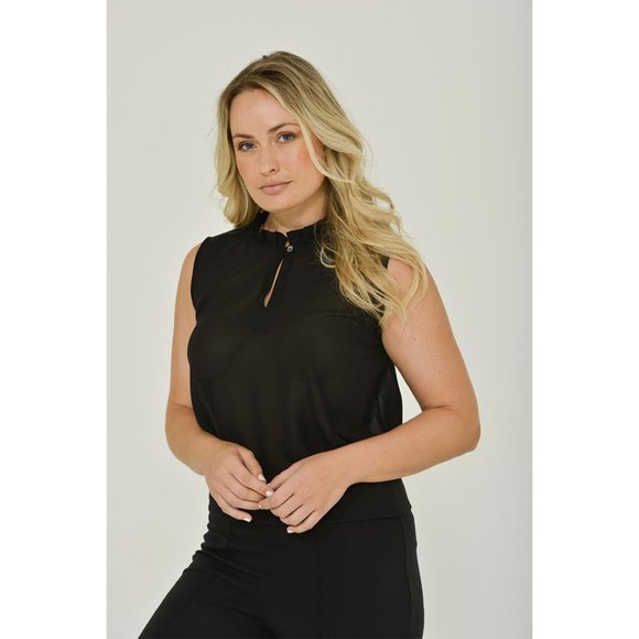 Black Ruffle Neck Keyhole Blouse | The perfect blouse for sensitive skin | NWT - Picture 2 of 5